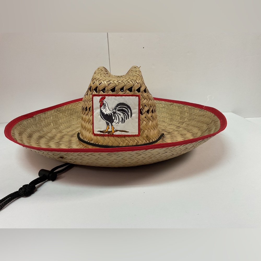 Rooster Straw Sombrero with Red Trim